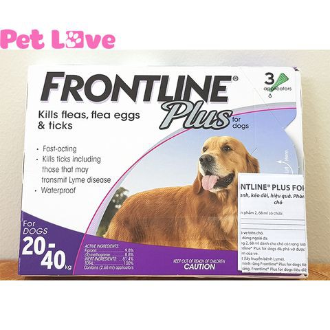Frontline Plus nhỏ gáy diệt ve rận, bọ chét (chó 20- 40kg, 1 hộp x 3 tuýp)