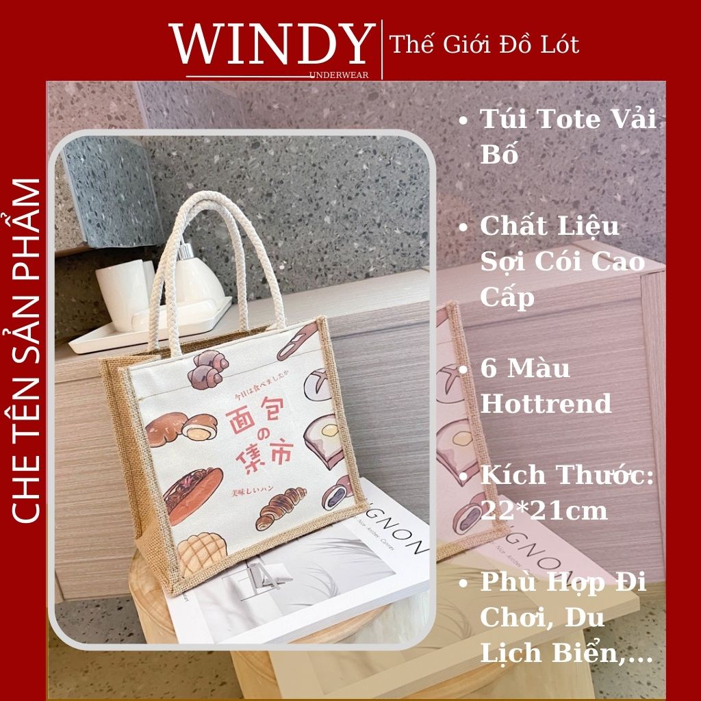 Túi Tote Cói Đi Biển Vải Bố Canvas Phong Cách Thời Trang Vintage Dễ Thương Có Khoá Đựng Đồ Windy Secret