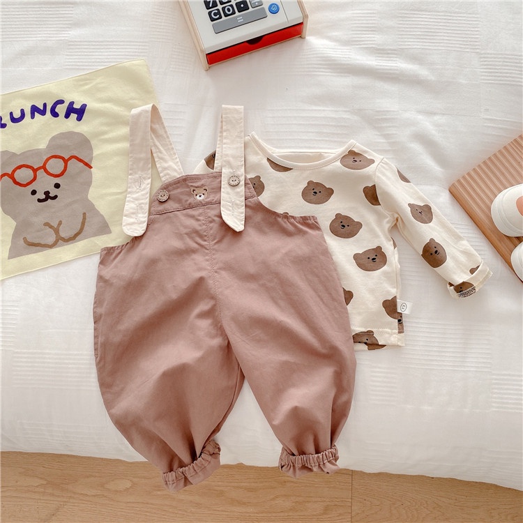 Set Áo Thun Ngắn Tay + Quần Yếm Lửng Thời Trang Hè Mới Cho Bé