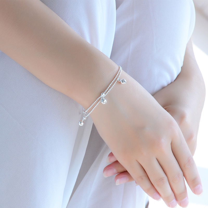 Bộ lắc chân lắc tay dây đôi lục lạc bạc S925 - LTC41