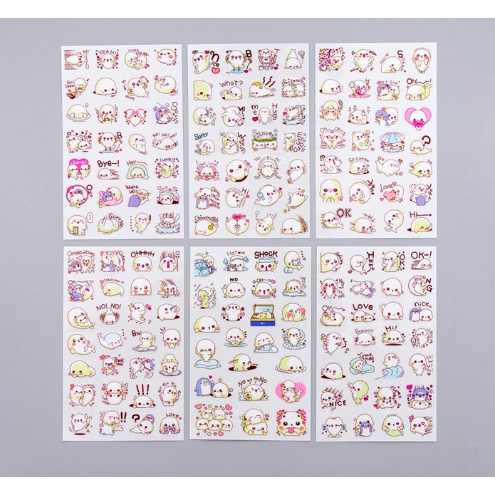 Z0494 R005 Sticker Sư Tử Biển Cute, 6 Tờ Trang Trí Bukao