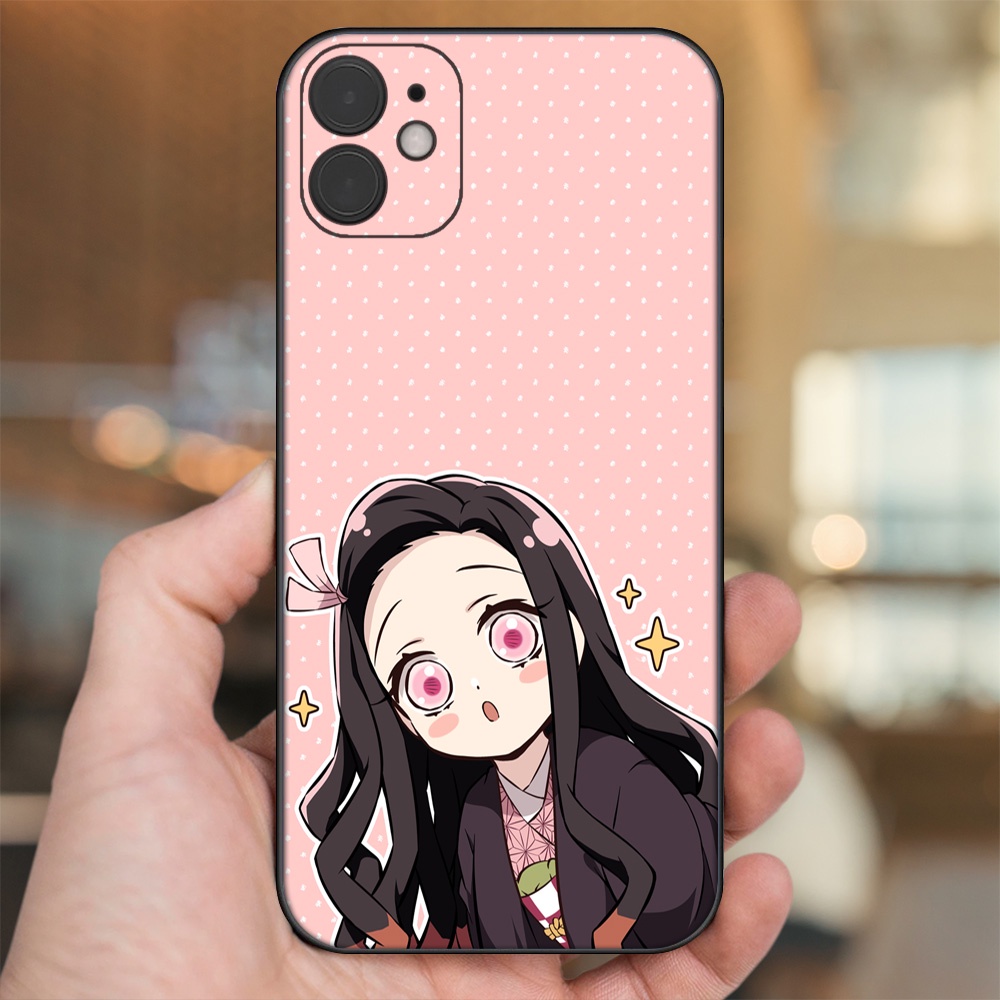 Ốp lưng iPhone 11 dẻo đen cạnh vuông in hình Nezuko Kimetsu no Yaiba