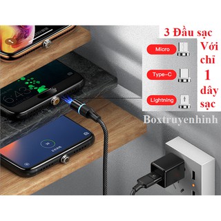 Cáp sạc điện thoại từ tính nam châm hít cho Android và iPhone 360 độ, dây dù siêu bền,có LED, thời trang đẹp, độc và lạ