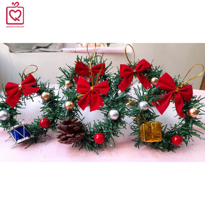 Vòng nguyệt quế Noel mini 7cm có dây treo trang trí giáng sinh