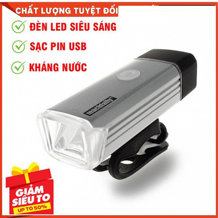 Đèn trước xe đạp machfally sạc USB màu bạc