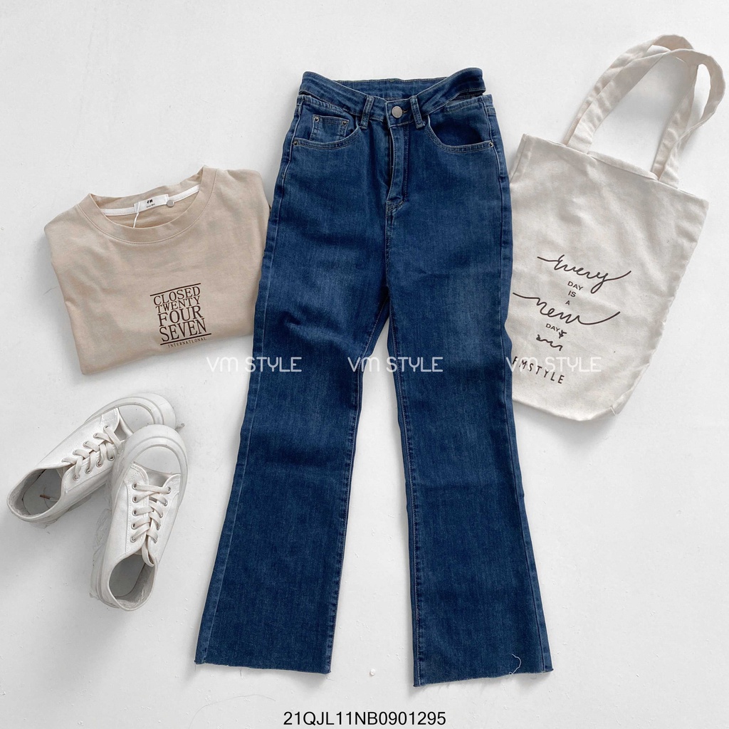 Quần jean ống loe VM STYLE lai cắt cạp (co giãn nhẹ), quần bò nữ kiểu dáng ulzzang Hàn Quốc thời trang 21QJL11NB0902