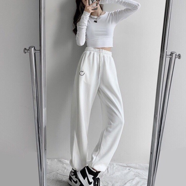 🆕Quần Nỉ boom logo mặt cười- Quần Nỉ form rộng chun gấu, jogger thun trơn Siêu HOT