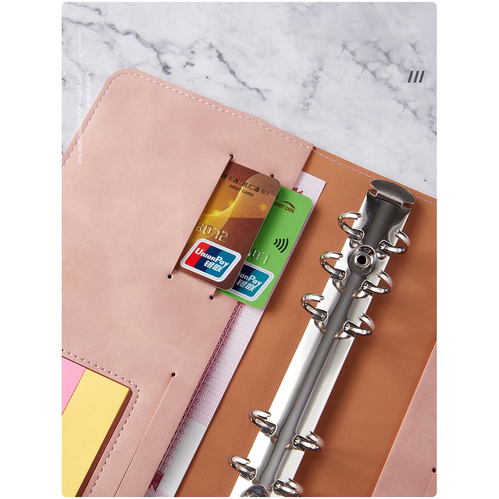 Sổ còng bìa da A6 SOSAMA sổ tay bìa da PU gáy còng kèm phụ kiện và giấy note đa năng SN-001423