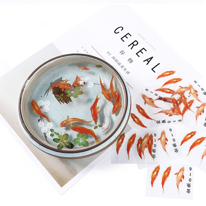 FLGO*10Pc 3D Real Goldfish Clear Film Sticker For Resin DIY Painting Jewelry Making Sticker