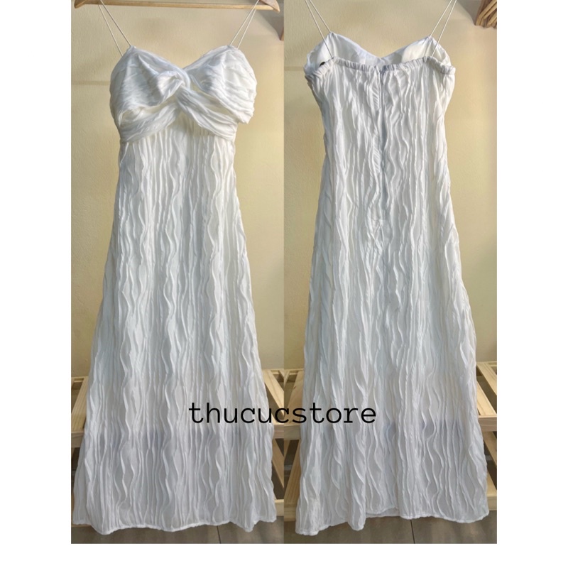 Đầm hai dây xoắn ngực sẵn mút ngực Thucucstore Đầm maxi hai dây mùa hè chất liệu thun nhún sang chảnh
