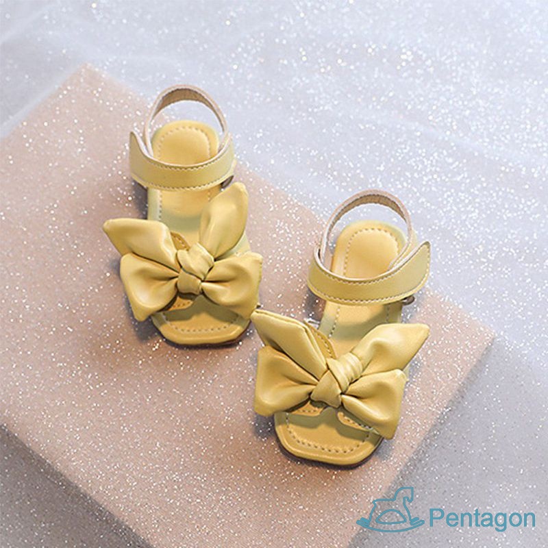 Xăng đan Đế Mềm Chống Trượt Quai Dán Đính Nơ Xinh Xắn Cho Bé Gái