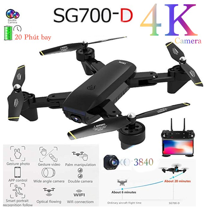 Flycam 4K Drone Camera kép SG901 và SG900 bay 22 phút Máy bay điều khiển từ xa gấp gọn tặng túi đựng chuyên dụng