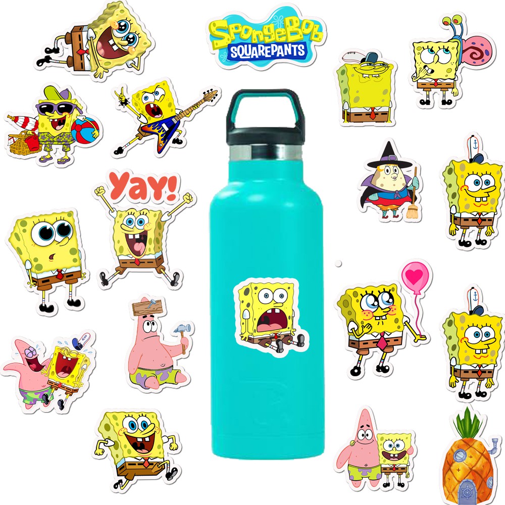 Set 50 sticker hình SpongeBob hoạt hình dễ thương dùng trang trí ván trượt / xe đạp / vali hành lý / Laptop / Notebook