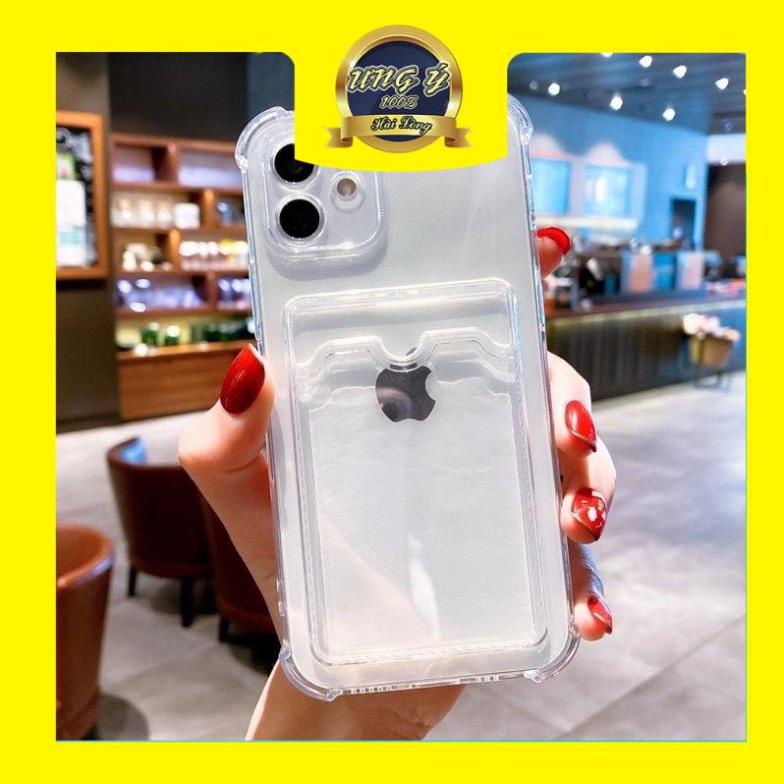 11 | 12 | 13 Pro max | Xs max | X 8 7 plus Ốp Lưng Điện Thoại Trong Suốt Chống sốc 4 góc Có Ngăn khe Đựng cài Thẻ Iphone