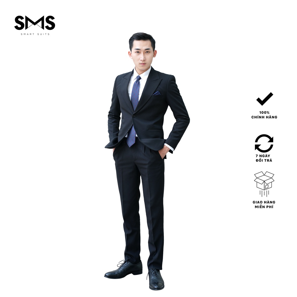 Vest nam đen trơn 2 khuy 3 túi phối quần sidetab, suits sartorial, chuẩn form Smart Suits