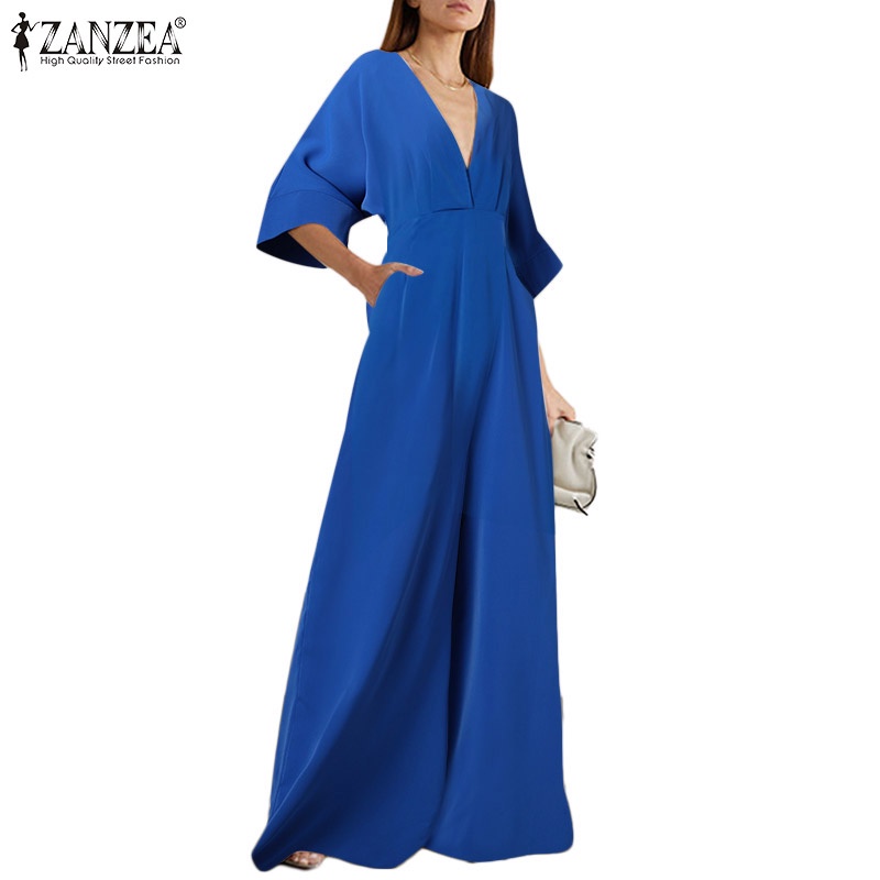 Áo liền quần ZANZEA ống rộng tay lỡ cổ chữ V thời trang cho nữ