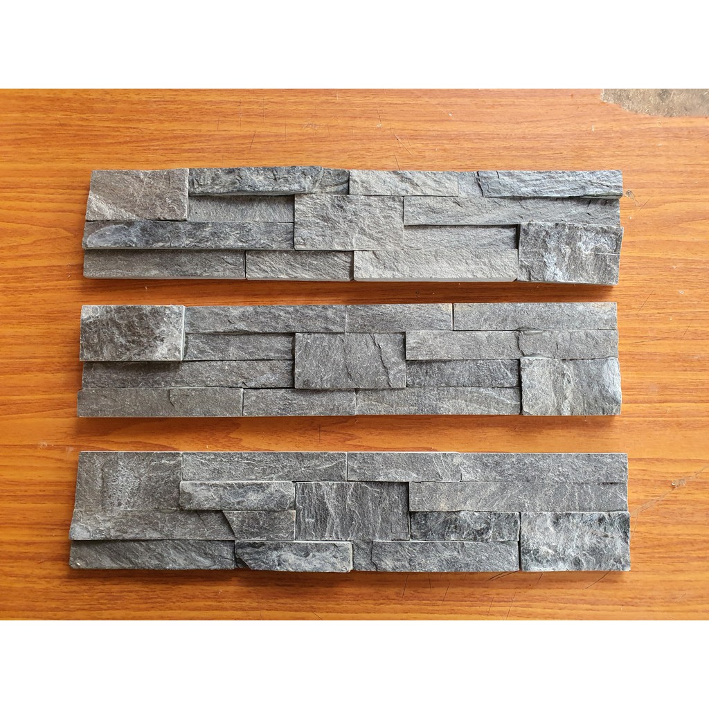 Đá ốp tường phiến tự nhiên ghép xanh 10x50x1cm