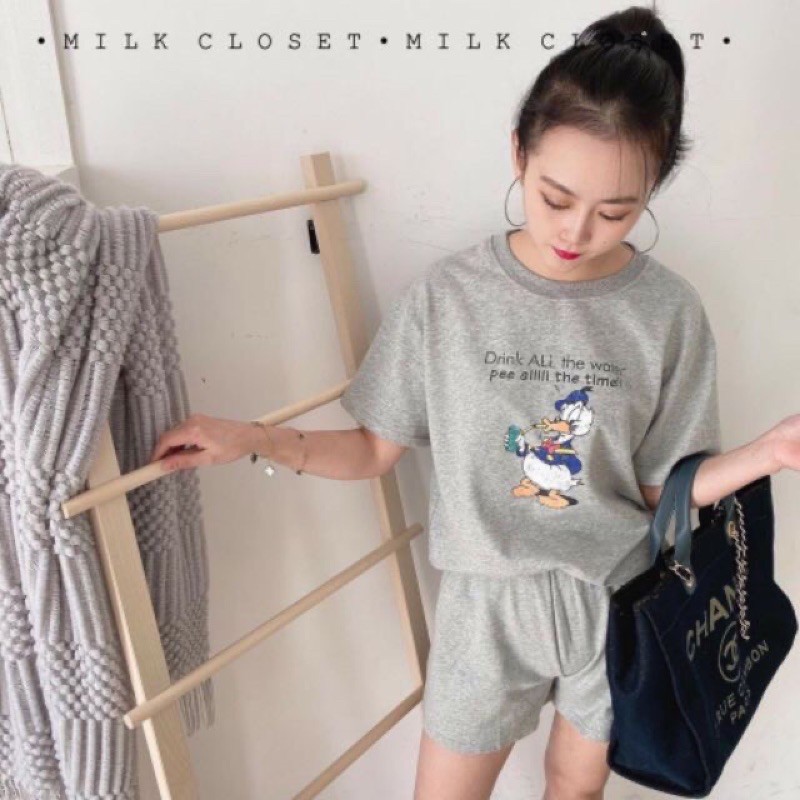 [XẢ KHO]-Bộ cotton in hình vịt áo cộc quần sóc cho bé