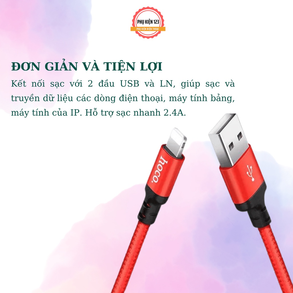 Dây sạc chính hãng Hoco X14 sạc nhanh hỗ trợ sạc cho điện thoại IP chiều dài 1m chất liệu dây dù chống đứt-Phụ Kiện 123