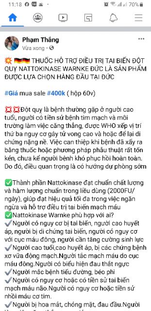 Sản phẩm Nattokinase warke Đức 60v