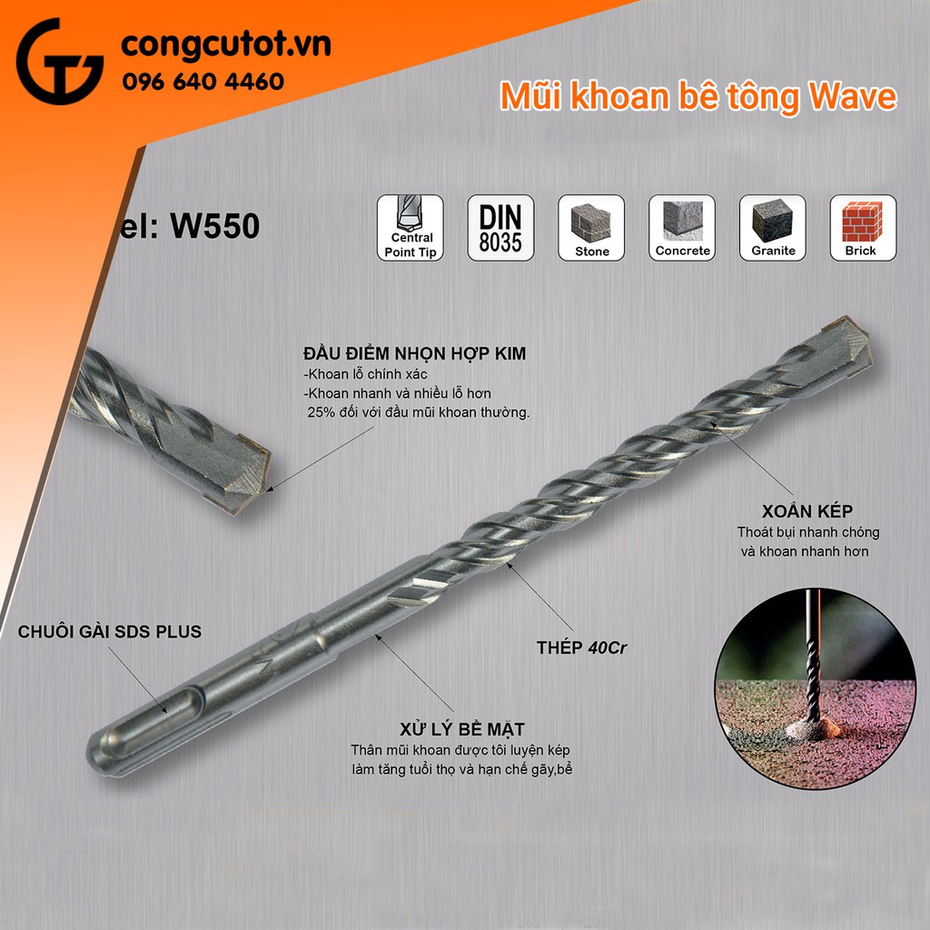 Mũi khoan bê tông Waves chuôi gài 6.0x110mm thép 40CR