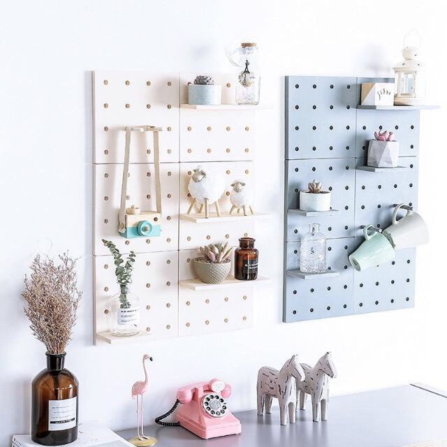 Bảng Pegboard Đục Lỗ Treo Tường Màu Pastel - trang trí, treo đồ dùng, móc chìa khóa, mỹ phẩm