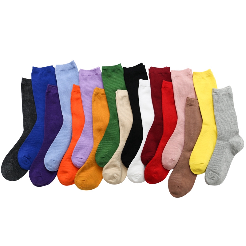 Vớ cotton màu trơn mỏng màu trơn phong cách retro cho nữ