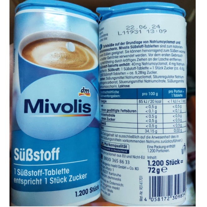 Đường Ăn Kiêng Hỗ Trợ Giảm Cân Mivolis Đức Hộp 1200 Viên Hàng Đức Chính Hãng