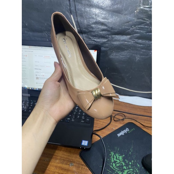 Giày cao gót công sở cao 3 phân mũi tròn gót vuông gắn nơ khóa sắt