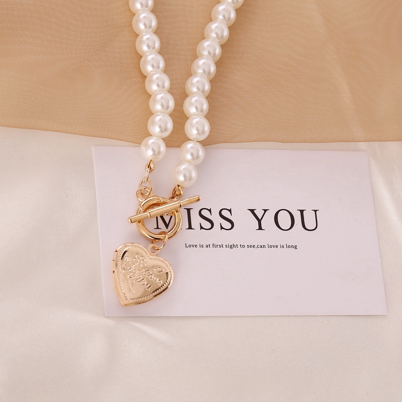 Dây Chuyền Hợp Kim Mặt Trái Tim Xâu Ngọc Trai Nhân Tạo Xinh Xắn Cho Nữ