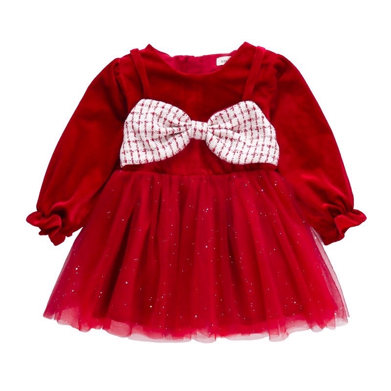 váy đính nơ ngực-cho bé từ 1 đến 5 tuổi