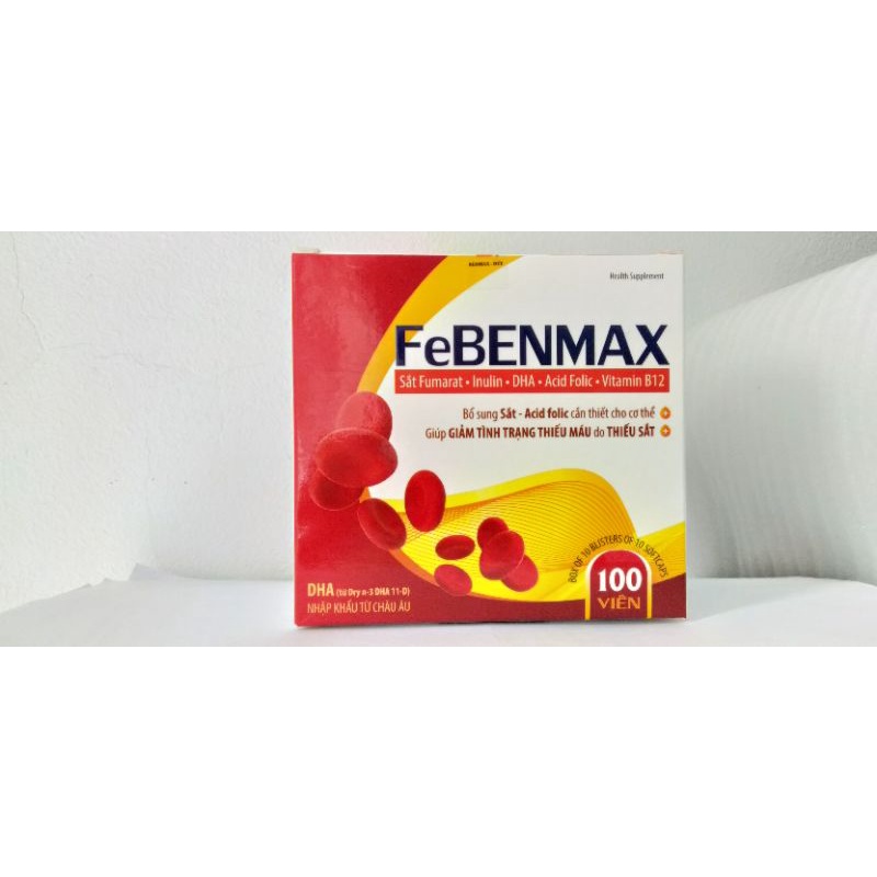 FeBENMAX hộp 100 viên nang mềm - Bổ sung sắt, acid folic, giảm tình trạng thiếu máu do thiếu sắt.