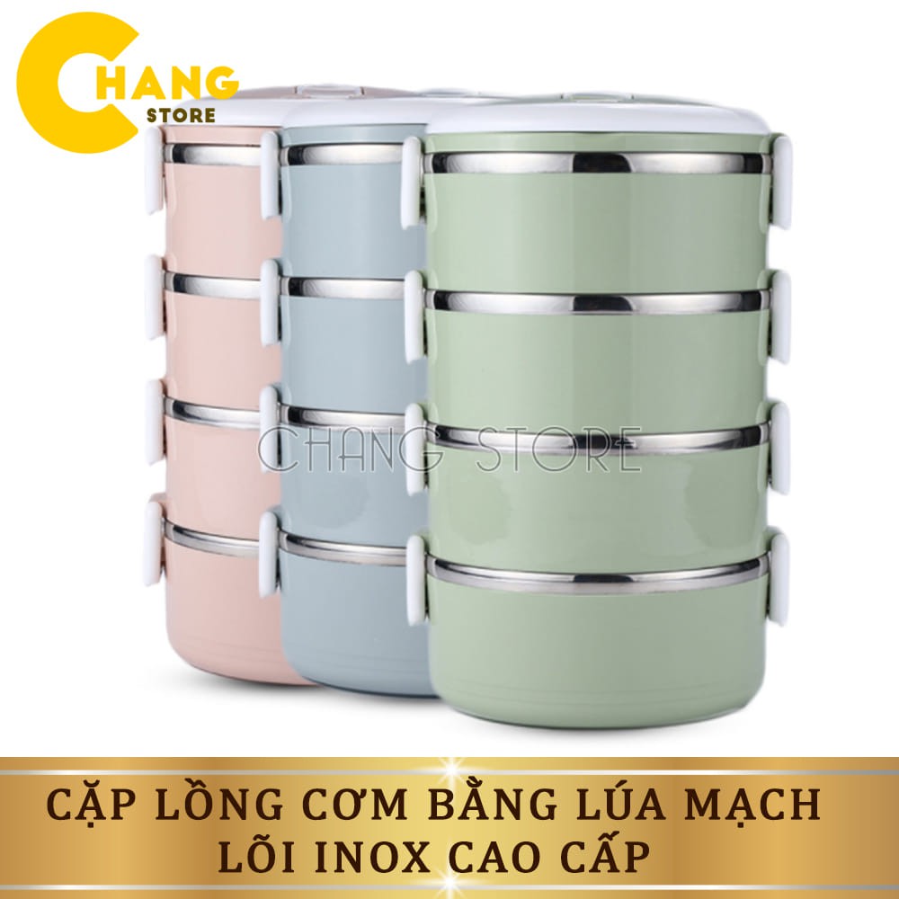 Hộp Đựng Cơm Văn Phòng Giữ Nhiệt 4 Tầng, Cặp Lồng Đựng Cơm Bằng Lúa Mạch Lõi Inox Cao Cấp Tiện Dụng