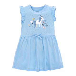 Mã QW281 váy bé gái hình ngưa pony đi chơi vườn hoa màu xanh dương của Little Maven