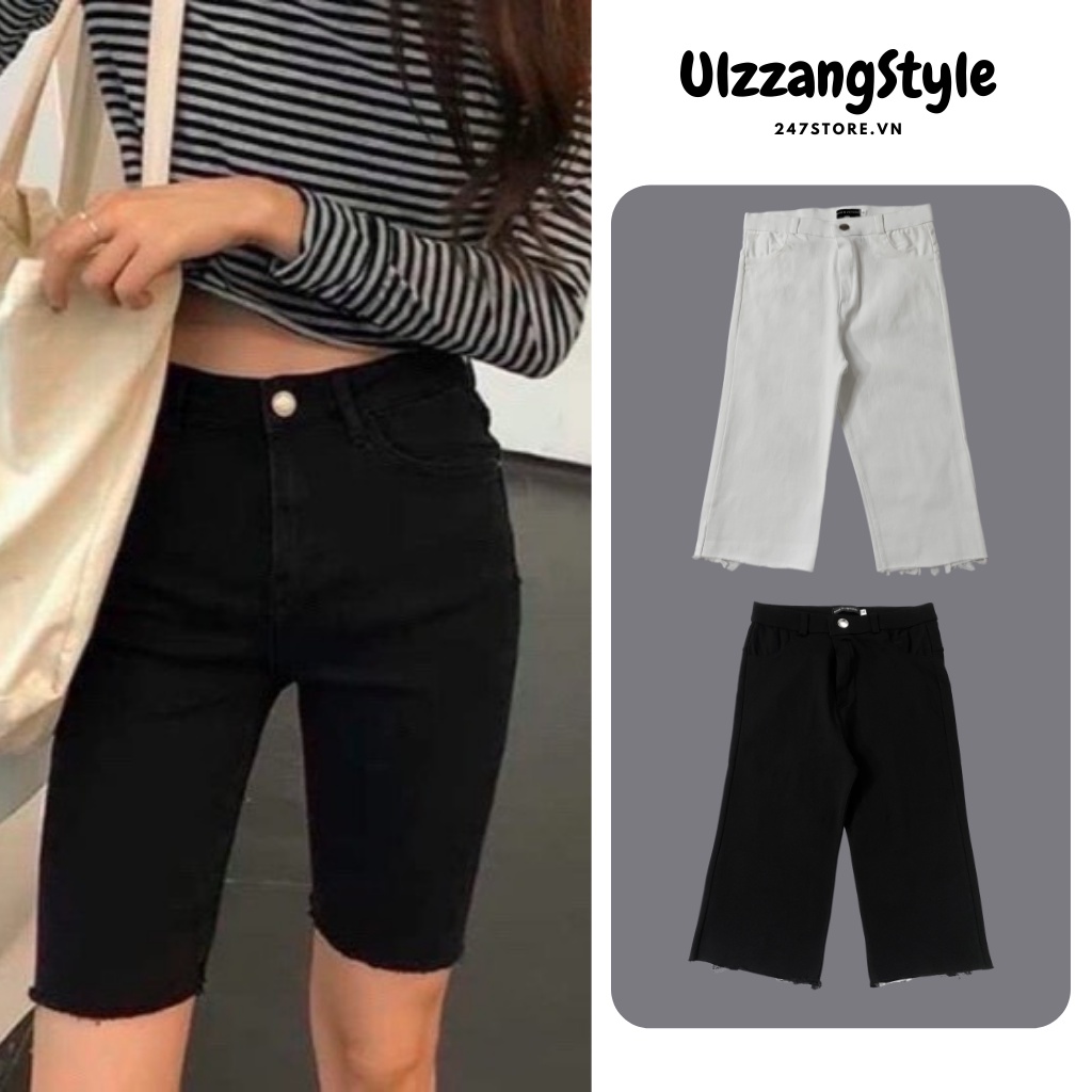 Quần Jeans Ngố Lửng Nữ 2 Màu Đen Và Trắng - Quần Ngố Nữ