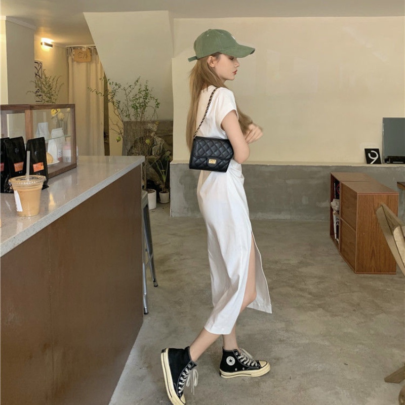 Đầm PERTY màu trắng thiết kế xẻ tà phong cách Hàn Quốc thời trang quyến rũ cho nữ