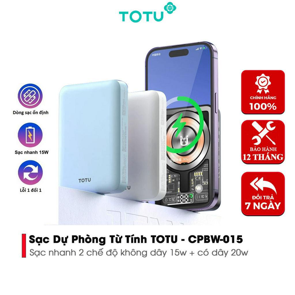 Sạc Dự Phòng Không Dây Từ Tính 5000Mah Cpbw - 015 Chính Hãng Totu Dùng Cho Máy 12/13/14Promax Trở Lên Sạc Nhanh Bh 12 T