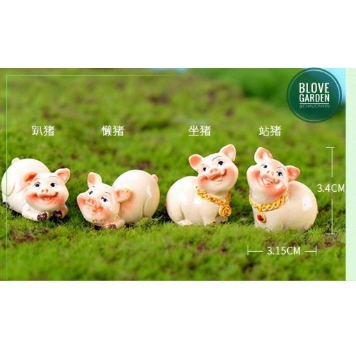 Mô hình 4 chú lợn dễ thương làm tiểu cảnh trang trí chậu cây, sen đá, xương rồng, terarium, làm quà tặng ý nghĩa