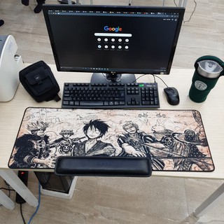 COMBO Lót chuột chơi game cỡ lớn mẫu one piece 80x30+kê tay bàn phím đen ngắn