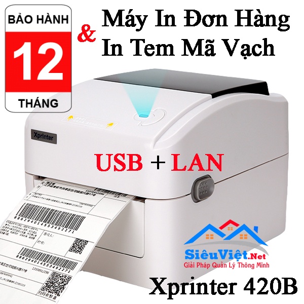 Máy In Đơn Hàng Thương Mại Điện Tử, In Tem Mã Vạch Xprinter XP 420B Bản Lan & USB