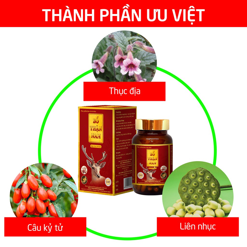 Tăng cường sinh lý nam thảo dược, bổ thận, tráng dương Bổ Thận Nam - 30 viên