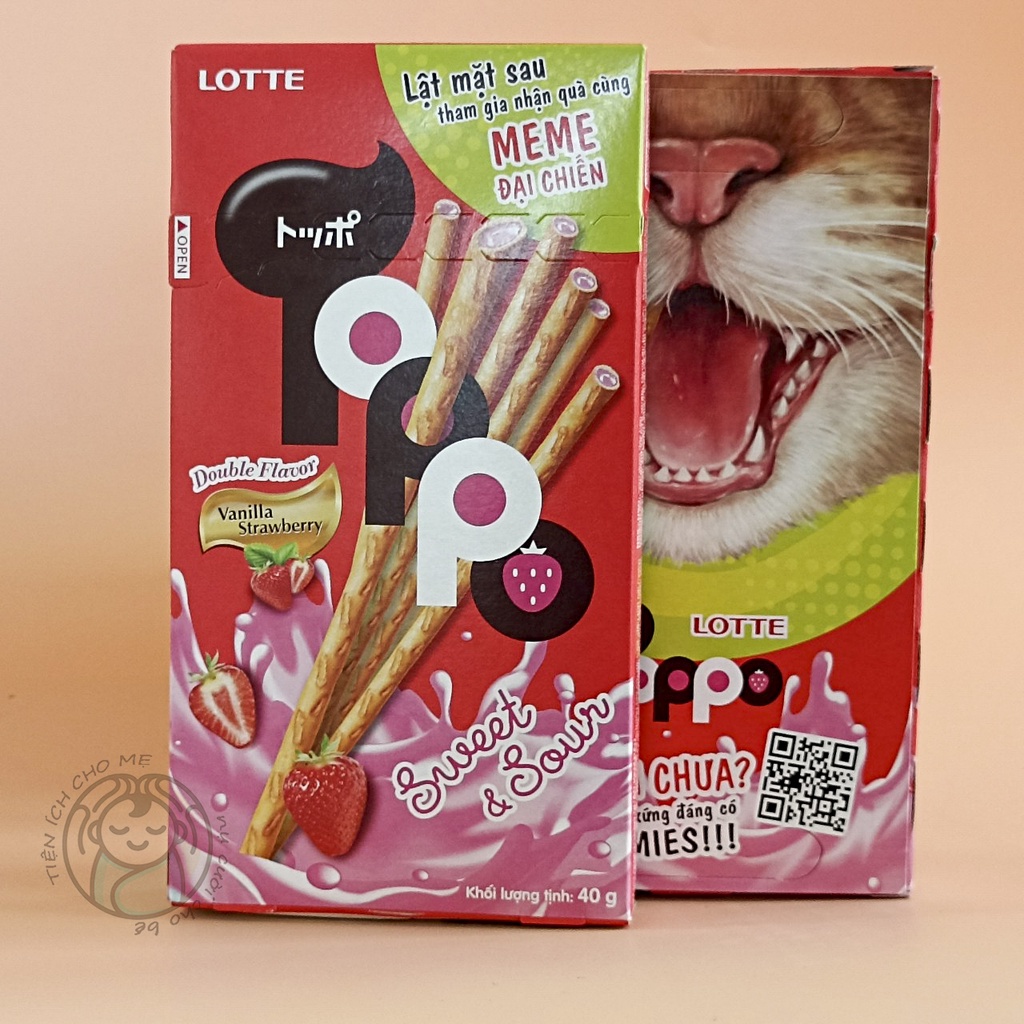 Bánh que socola Toppo Lotte vỏ giòn tan, kẹo thanh chocolate kem vani hộp 40 vị socola, dâu