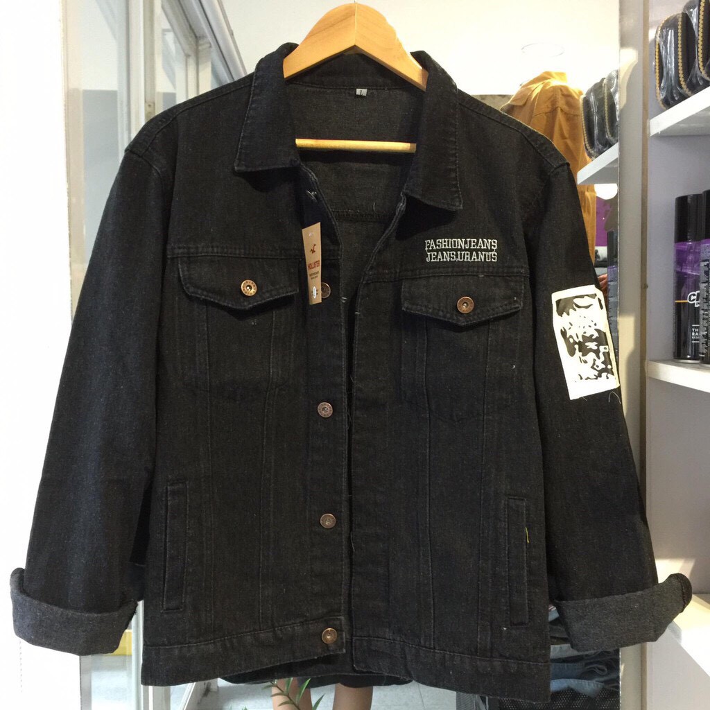 kèm ảnh thật Áo Khoác Jean nam phong cách phối thêu trước ngực. ÁO Bò Nam đen.áO Khoác Jean Nam | BigBuy360 - bigbuy360.vn