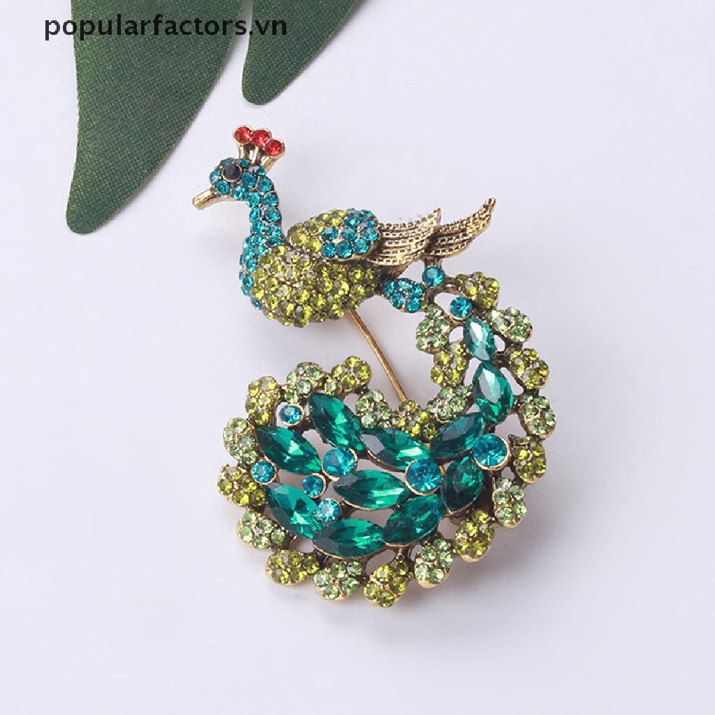 [Phổ Biến] Ghim Cài Áo Hình Chim Công Đính Đá Xanh Lá Cây Lấp Lánh Thời Trang [VN]