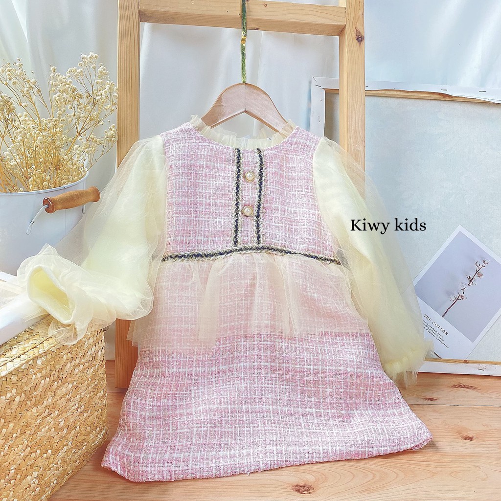 Váy dạ Tweed cho bé gái KIWY KIDS phối ren phong cách công chúa Kids11 cho bé từ 1 đến 4 tuổi