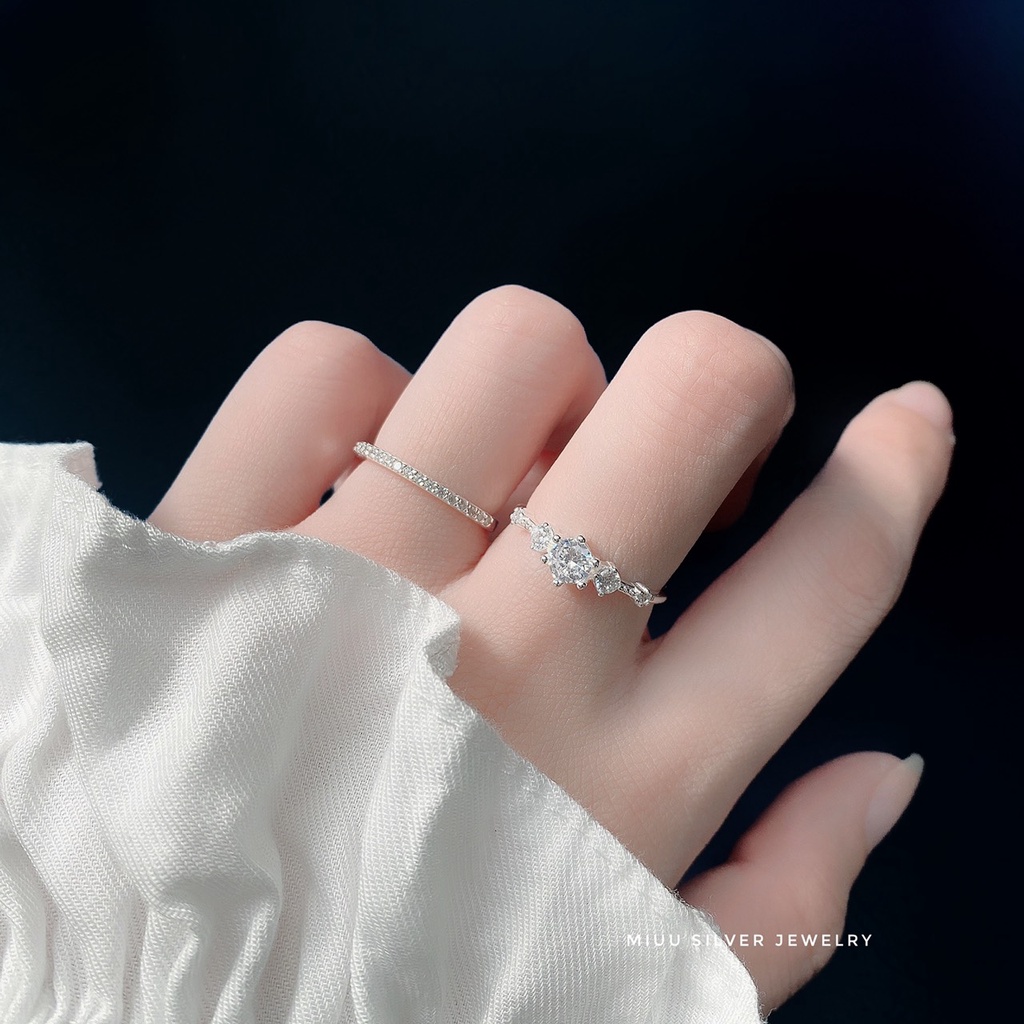 Nhẫn bạc nữ Miuu Silver đính đá xinh xắn, sang trọng Elina Ring