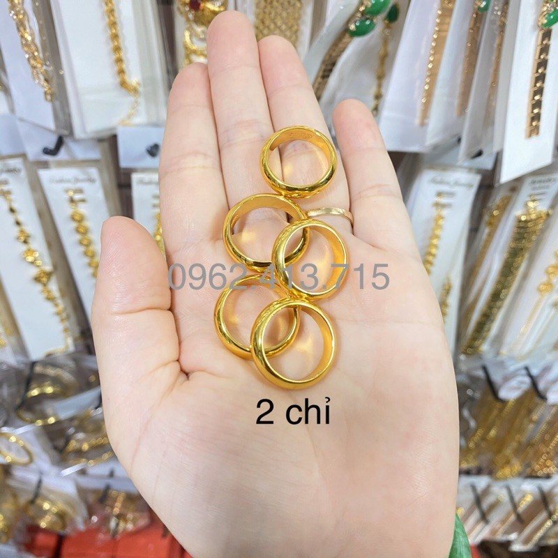 Nhẫn trơn loại 2 chỉ mạ vàng 24 cao cấp nhẫn có khắc 4 số 9