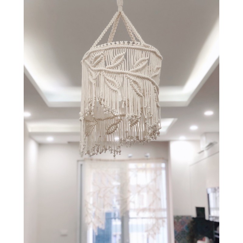 Chao đèn Macrame lá độc đáo