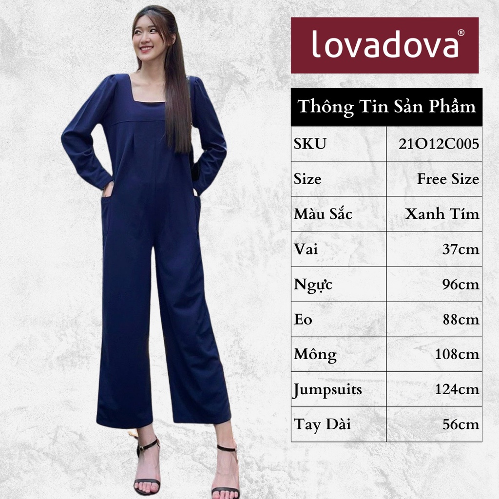 Jumpsuits, Dài Tay, Cách Điệu Túi Hai Bên, Màu Xanh Tím - Lovadova 21O12C005