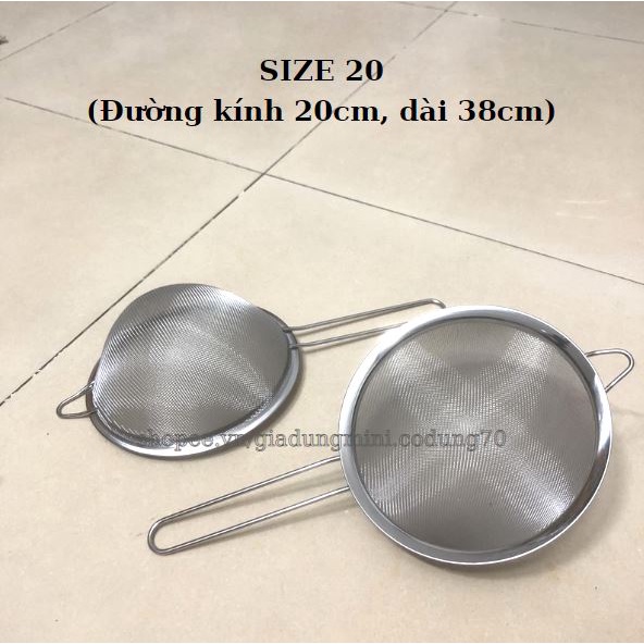 Rây Bột, Vợt Lưới Inox Dày Dặn Lọc Thực Phẩm Có Móc Treo Tiện Lợi Nhiều Cỡ